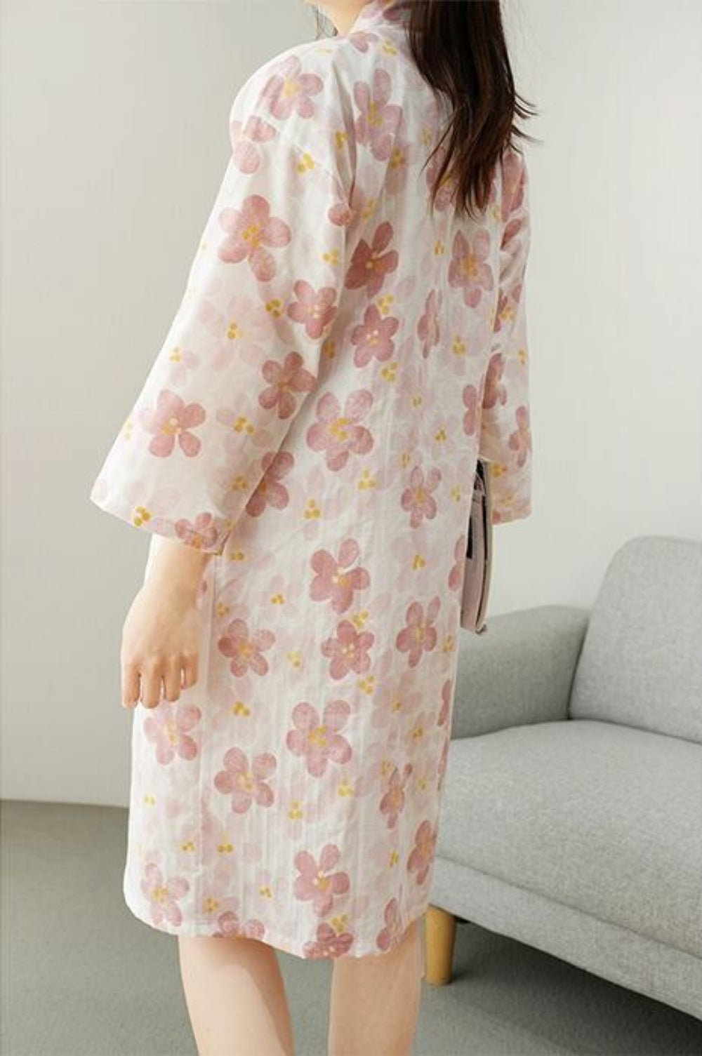 Women's Floral Wrap Kimono Robe – V Neck Side Tie Patch Pocket Nightwear