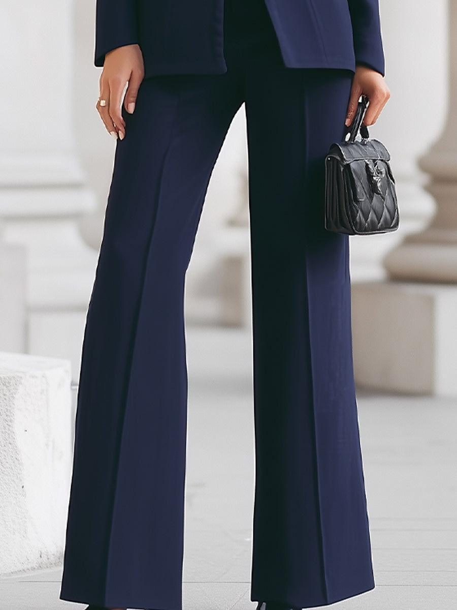 Women's Formal Two Piece Suit Set – Stand Collar Single Button Wide Leg Workwear