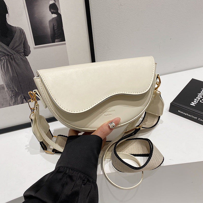 Women's Half Moon Crossbody Bag – Adjustable Wide Strap Flap Closure