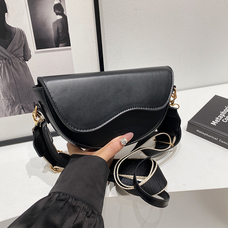 Women's Half Moon Crossbody Bag – Adjustable Wide Strap Flap Closure