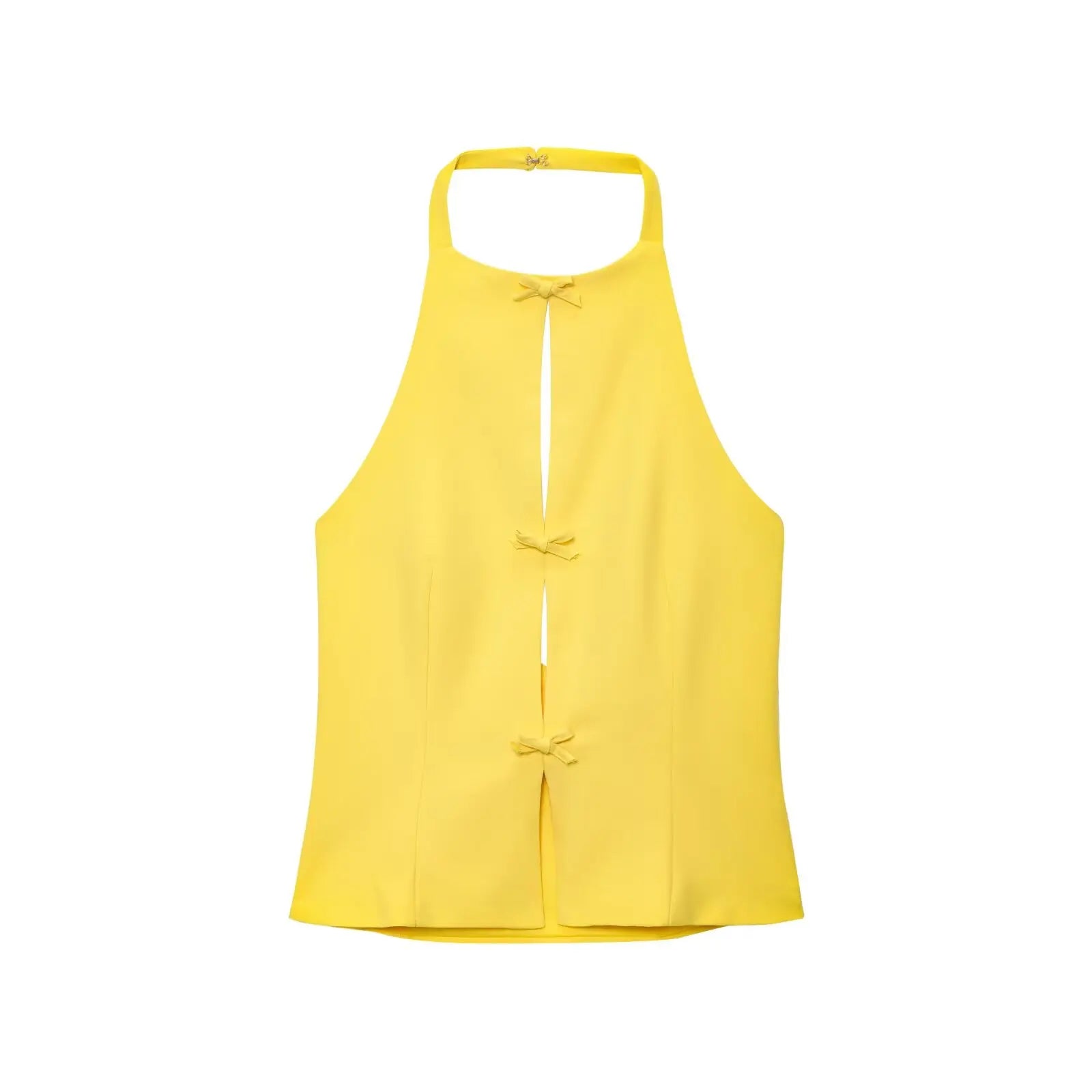 Women's Halter Neck Cut Out Top – Bow Trim Keyhole Sleeveless Party