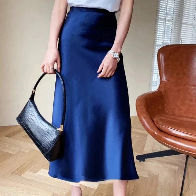Women's High Waist Midi Skirt – A-Line Plain Flared Hem Smart Casual Summer