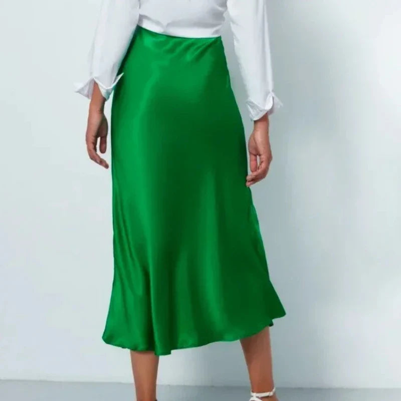 Women's High Waist Midi Skirt – A-Line Plain Flared Hem Smart Casual Summer