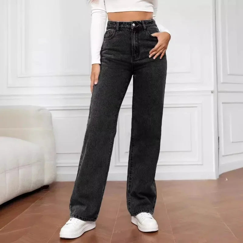 Women's High Waisted Wide Leg Denim Jeans – 5 Pocket Straight Fit Casual