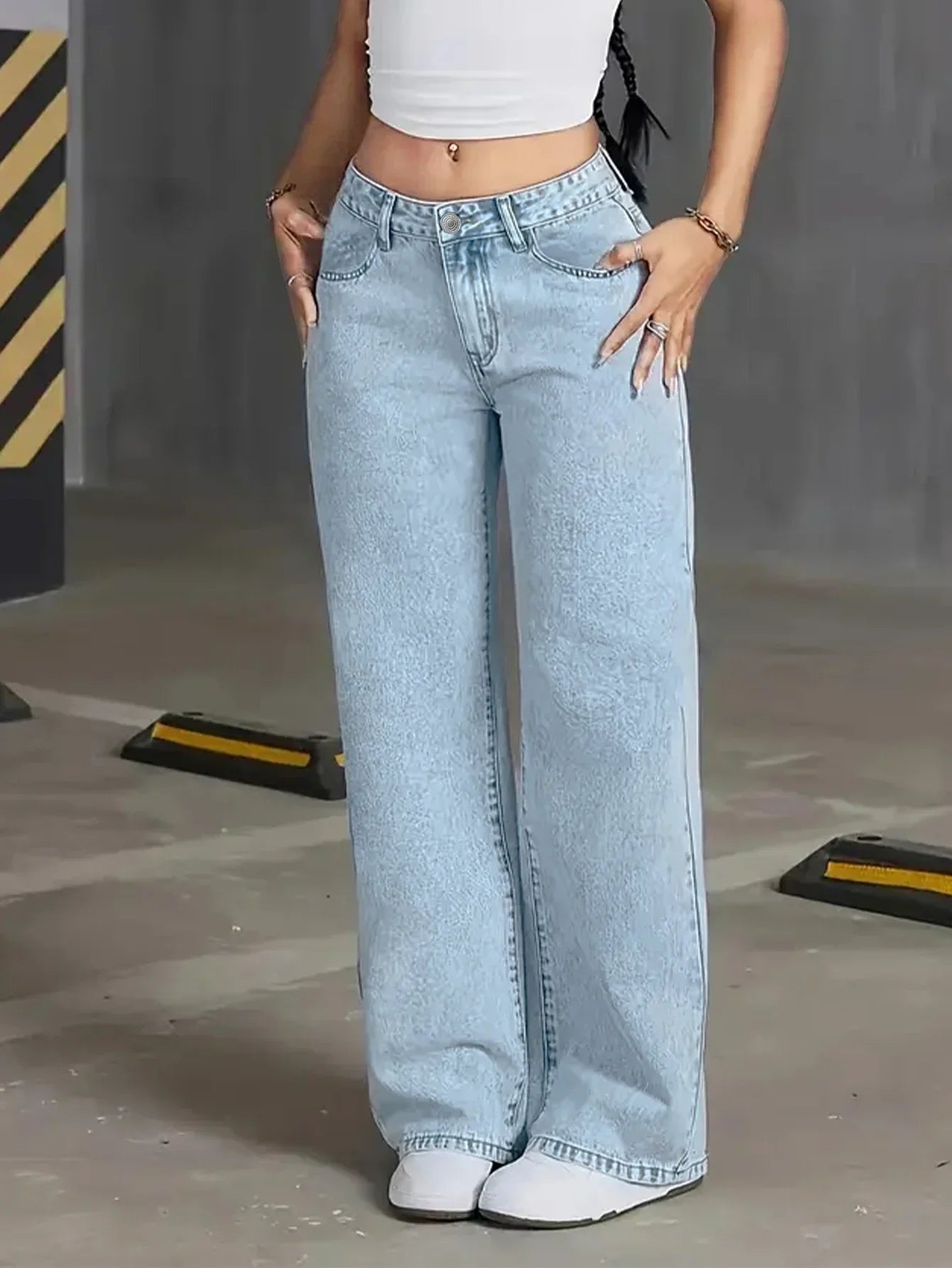 Women's High Waisted Wide Leg Denim Jeans – Acid Wash Five Pocket Casual Streetwear