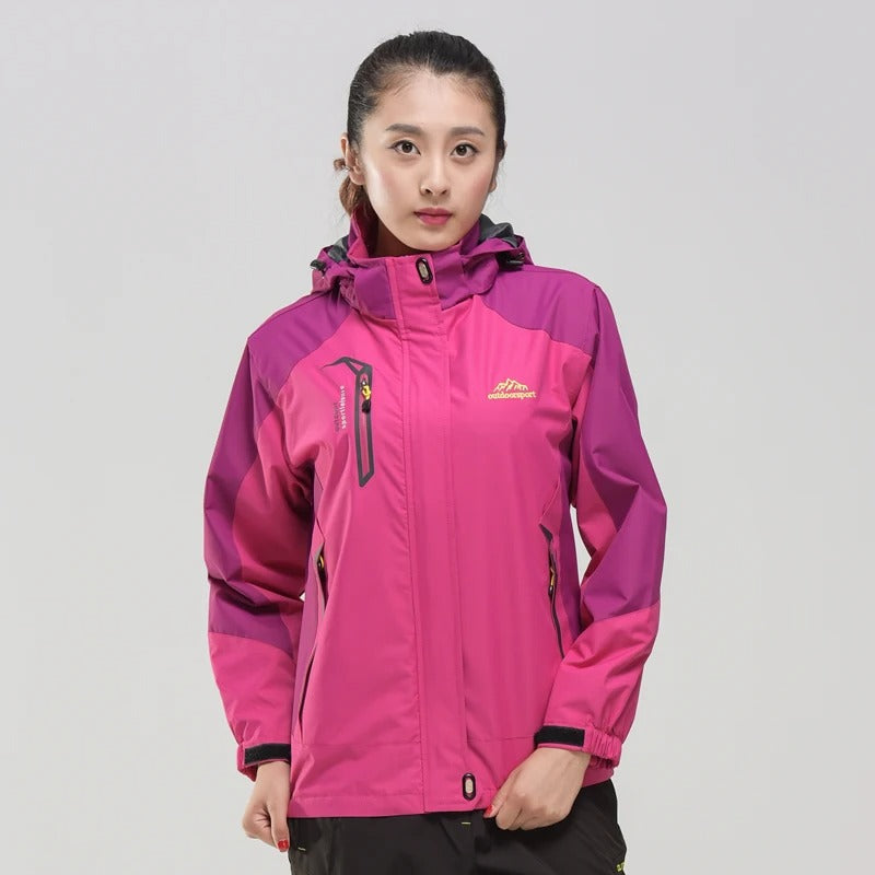 Women's Hooded Windbreaker Rain Jacket – Zip Front Contrast Panel Zip Pockets