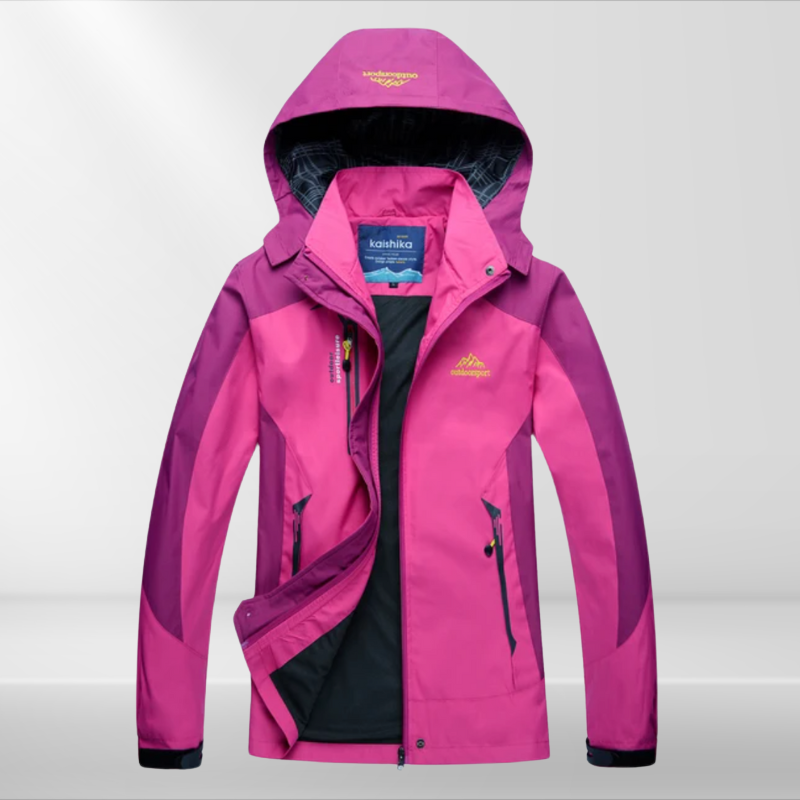 Women's Hooded Windbreaker Rain Jacket – Zip Front Contrast Panel Zip Pockets
