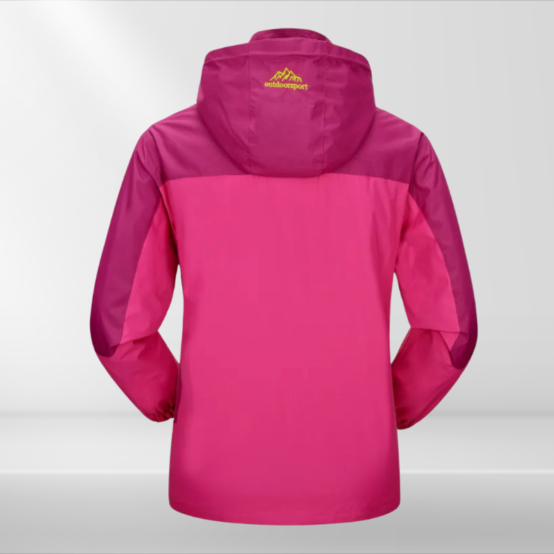 Women's Hooded Windbreaker Rain Jacket – Zip Front Contrast Panel Zip Pockets