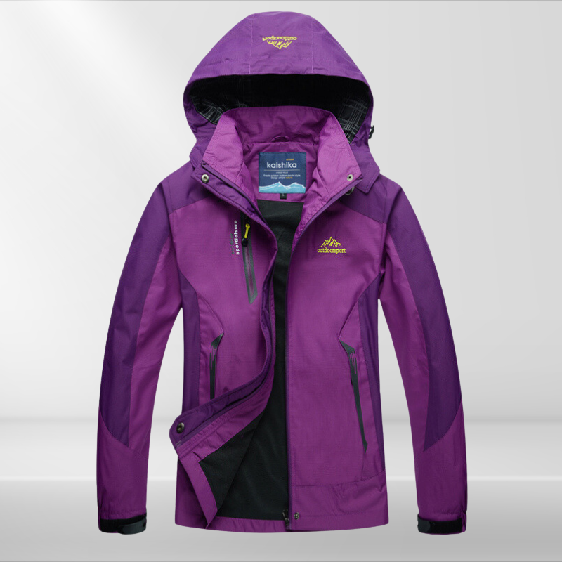 Women's Hooded Windbreaker Rain Jacket – Zip Front Contrast Panel Zip Pockets