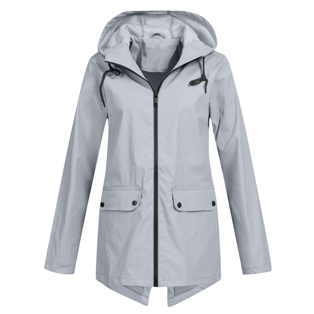 Women's Hooded Windbreaker Rain Jacket – Zip Front Drawstring Flap Pockets