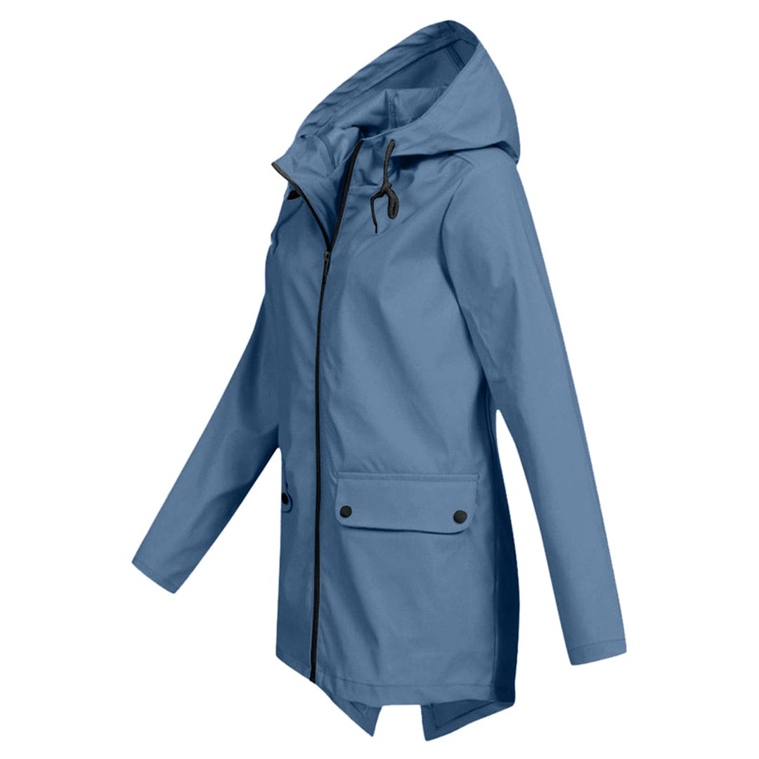 Women's Hooded Windbreaker Rain Jacket – Zip Front Drawstring Flap Pockets