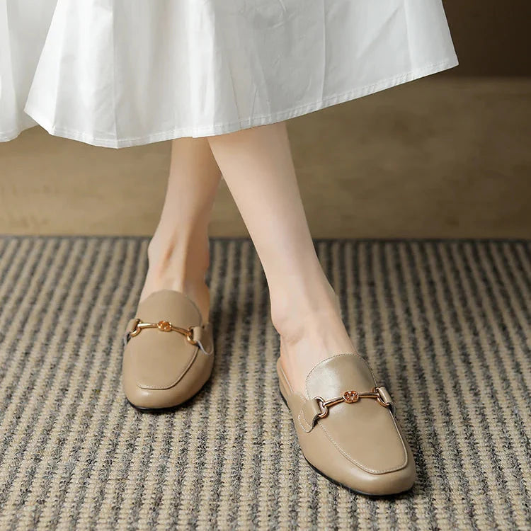 Women's Horsebit Loafer Mule – Square Toe Slip On Flat Casual Work