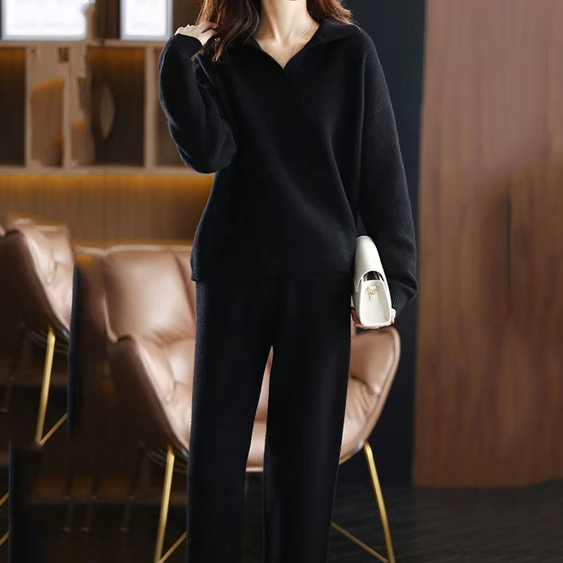 Women's Knit Collared Sweater – V Neck Long Sleeve Ribbed Hem Autumn Winter
