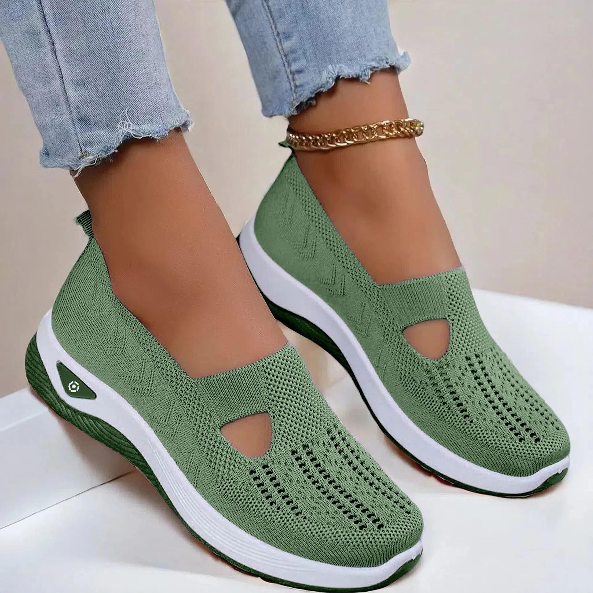 Women's Knit Cutout Slip-On Shoes – Chunky Sole Low Top Casual Walking