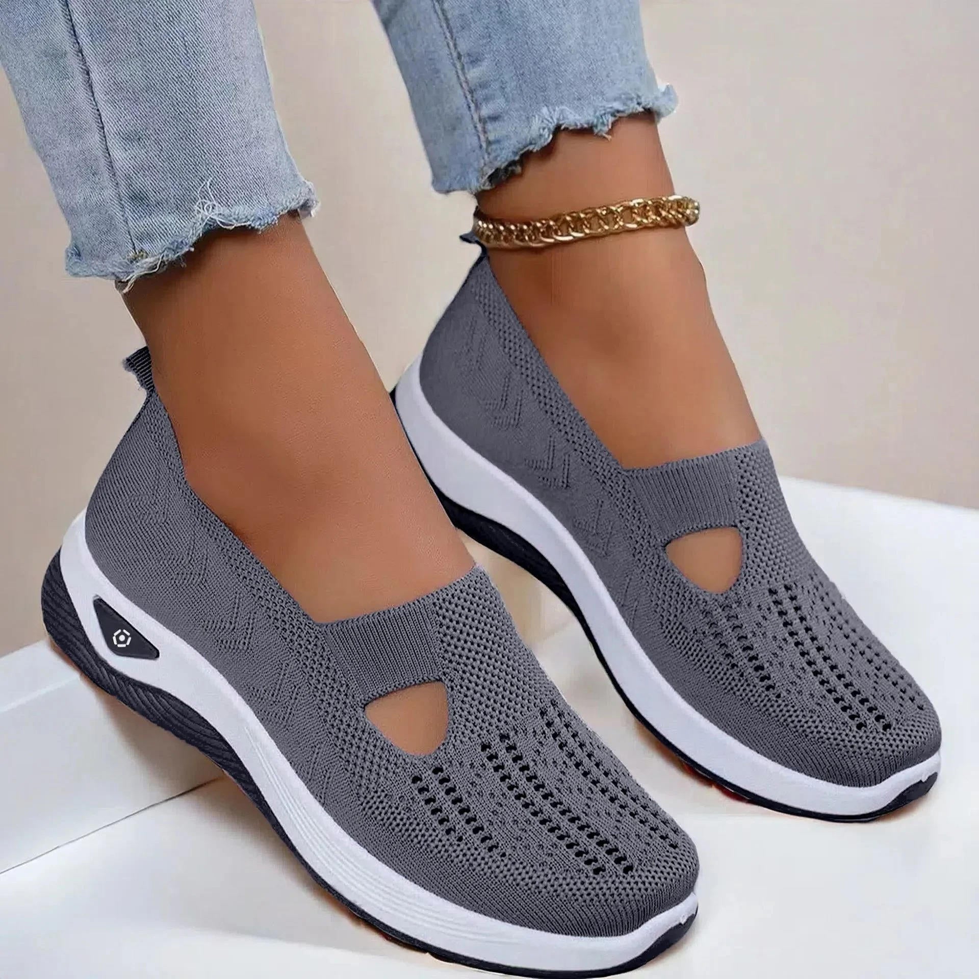 Women's Knit Cutout Slip-On Shoes – Chunky Sole Low Top Casual Walking