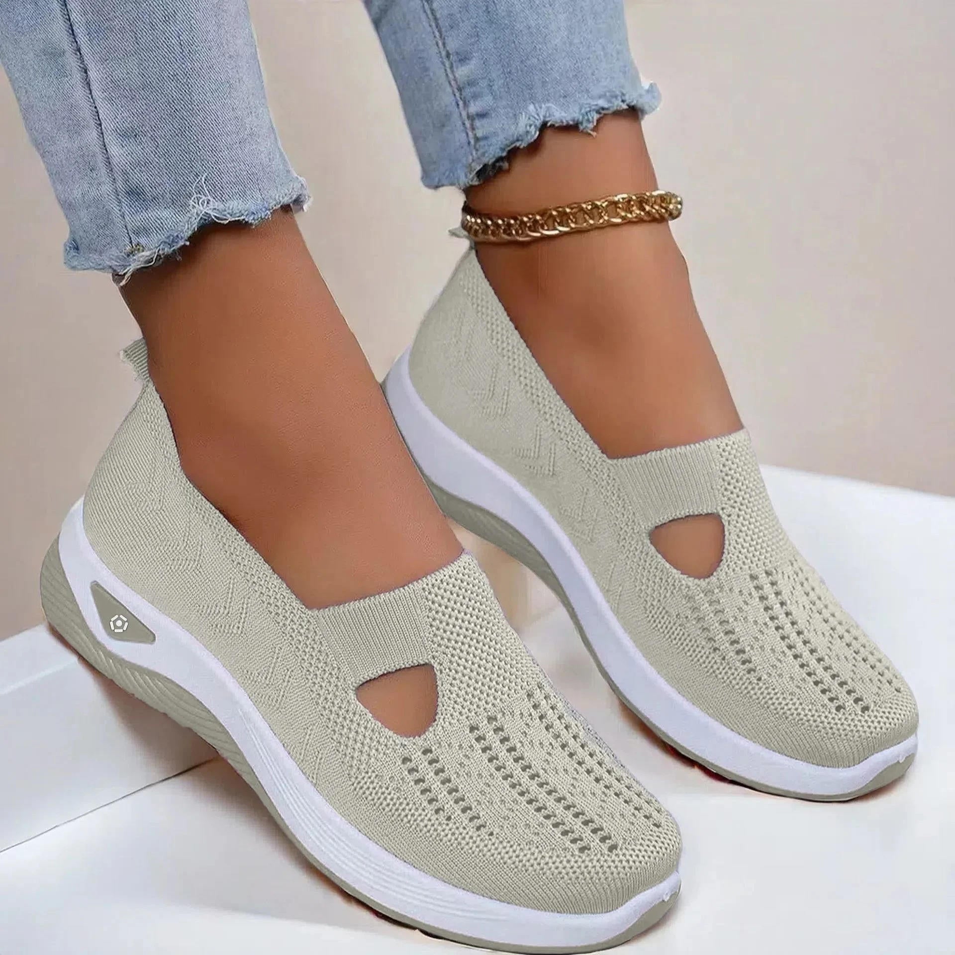 Women's Knit Cutout Slip-On Shoes – Chunky Sole Low Top Casual Walking