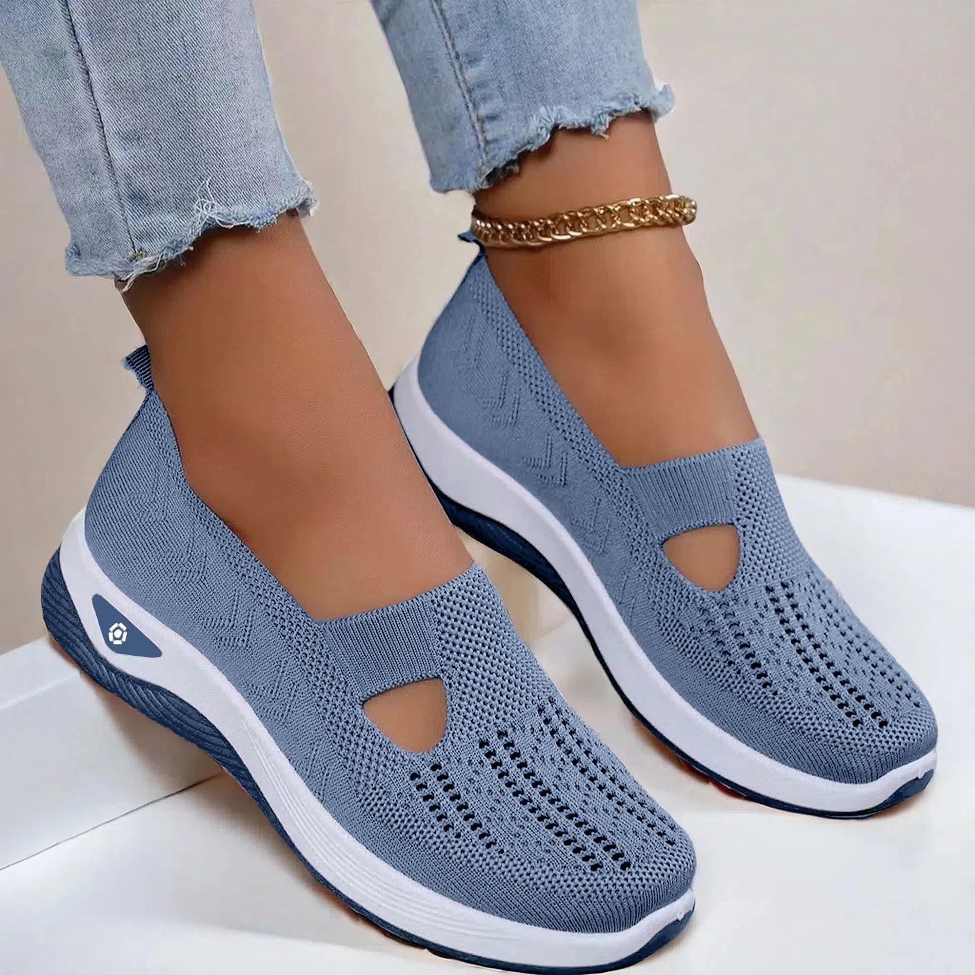 Women's Knit Cutout Slip-On Shoes – Chunky Sole Low Top Casual Walking