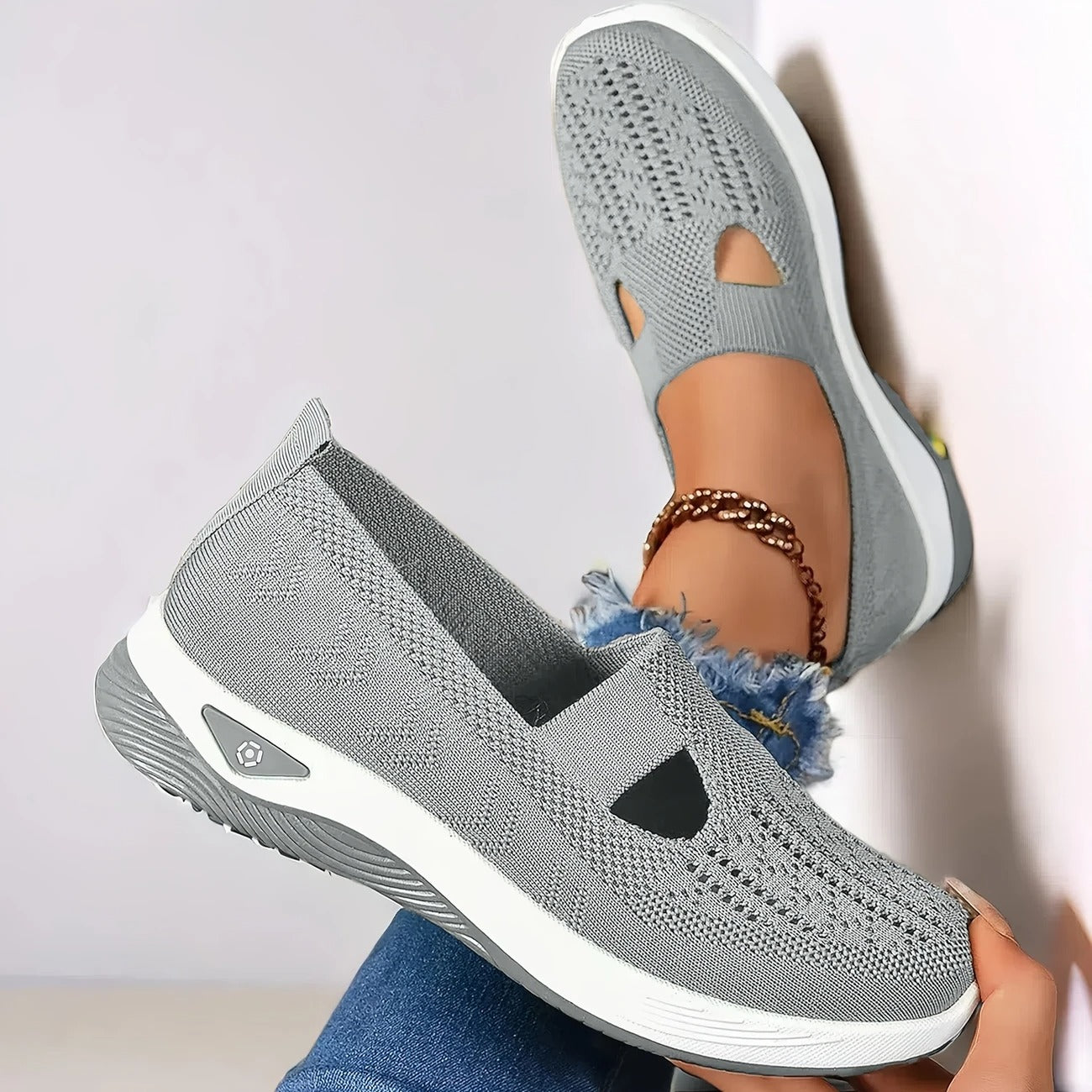 Women's Knit Cutout Slip-On Shoes – Chunky Sole Low Top Casual Walking