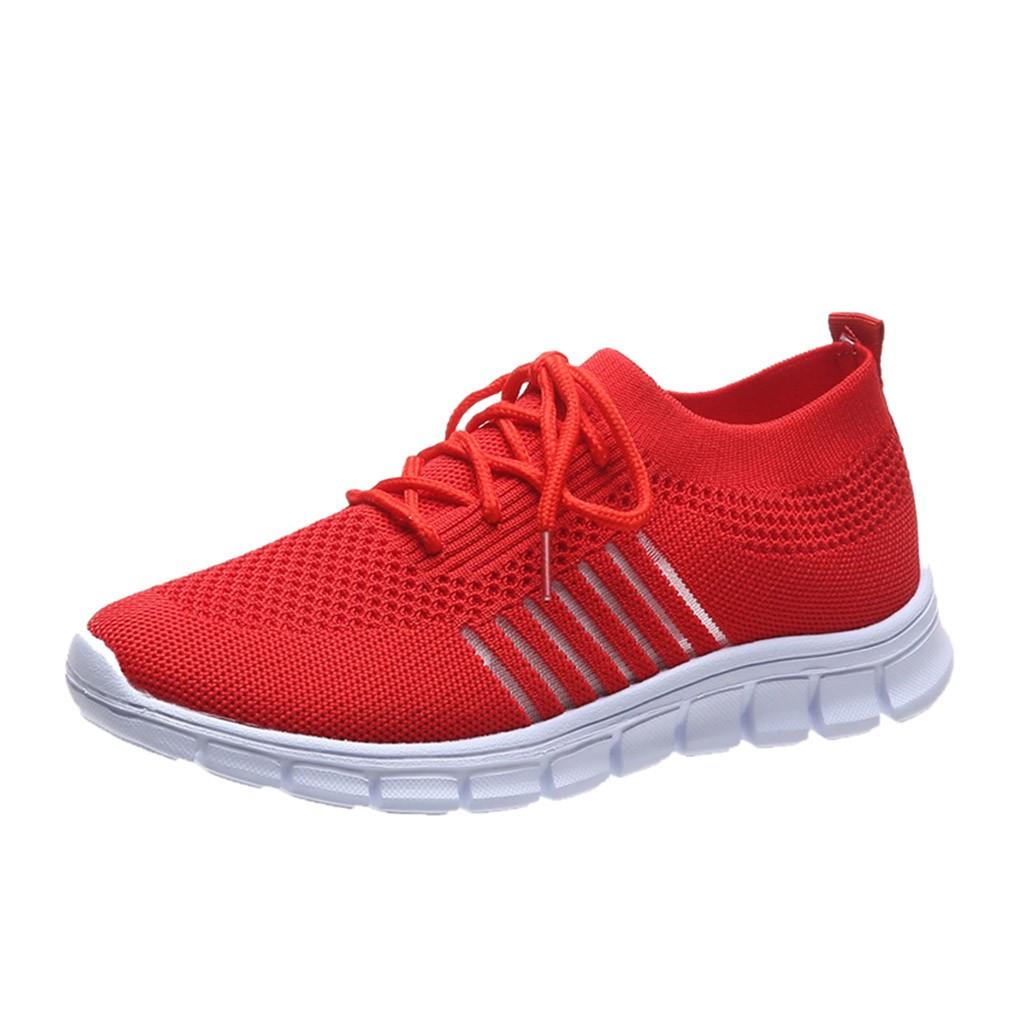 Women's Knit Mesh Lace-Up Sneakers – Side Stripe Casual Athletic Walking