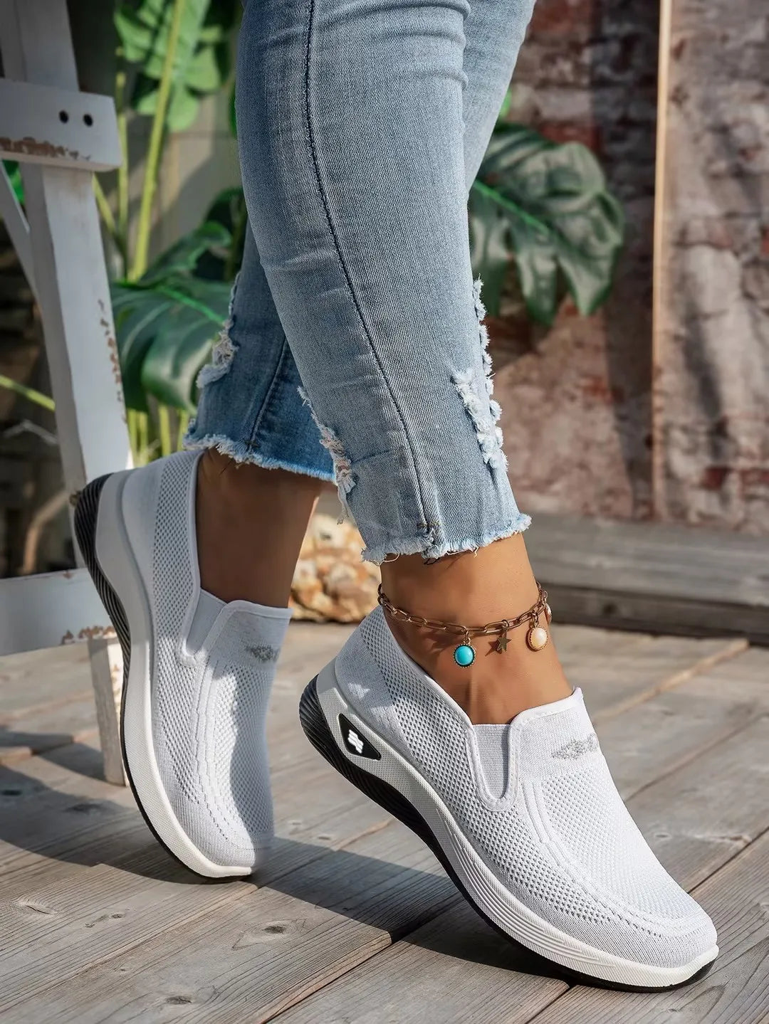 Women's Knit Slip-On Sneakers – Closed Toe Low Top Walking Casual Shoes