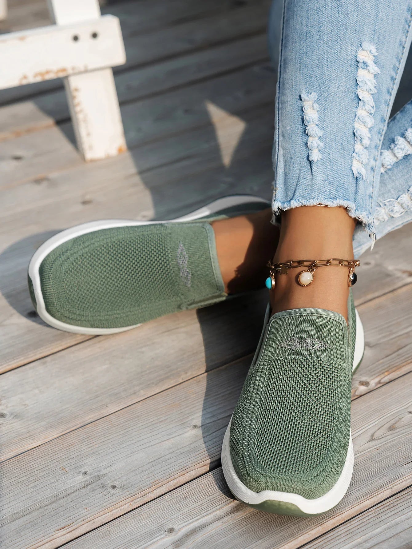 Women's Knit Slip-On Sneakers – Closed Toe Low Top Walking Casual Shoes