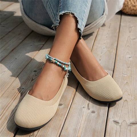 Women's Knit Slip On Walking Shoes – Closed Toe Flat Round Toe Casual