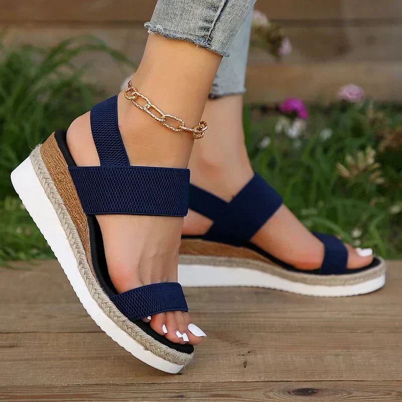Women's Knit Two Strap Sandals – Espadrille Wedge Platform Open Toe Summer