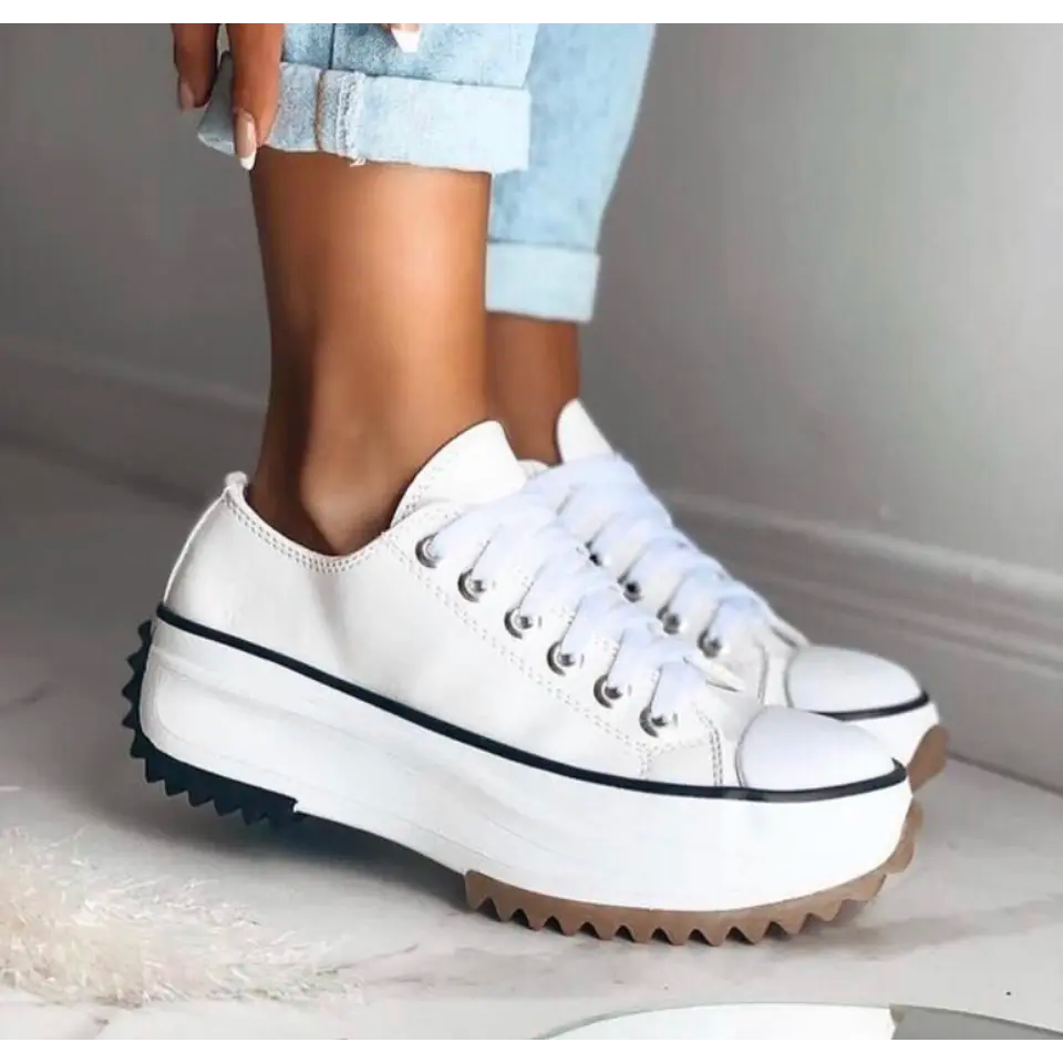 Women's Lace-Up Low Top Platform Sneakers – Serrated Lug Sole Toe Cap Street