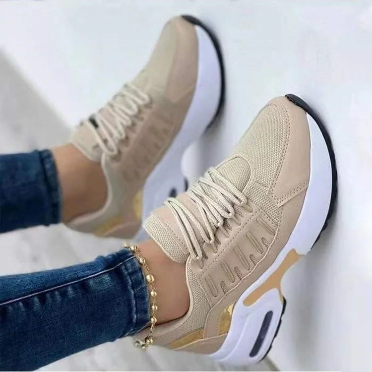 Women's Lace Up Platform Sneakers – Air Cushion Thick Sole Casual