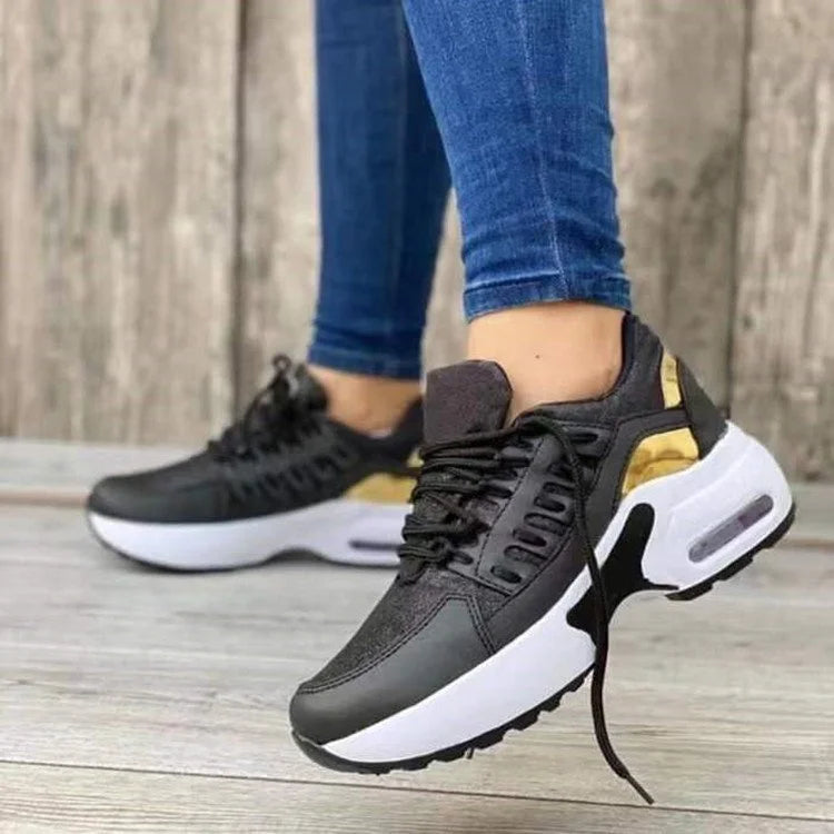 Women's Lace Up Platform Sneakers – Air Cushion Thick Sole Casual