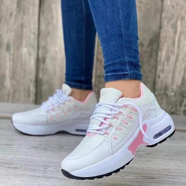 Women's Lace Up Platform Sneakers – Air Cushion Thick Sole Casual
