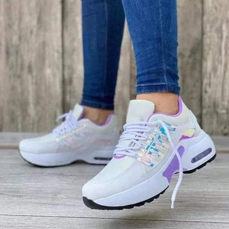 Women's Lace Up Platform Sneakers – Air Cushion Thick Sole Casual