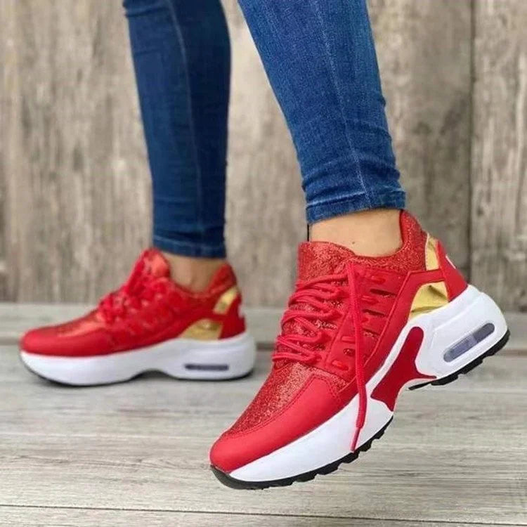 Women's Lace Up Platform Sneakers – Air Cushion Thick Sole Casual