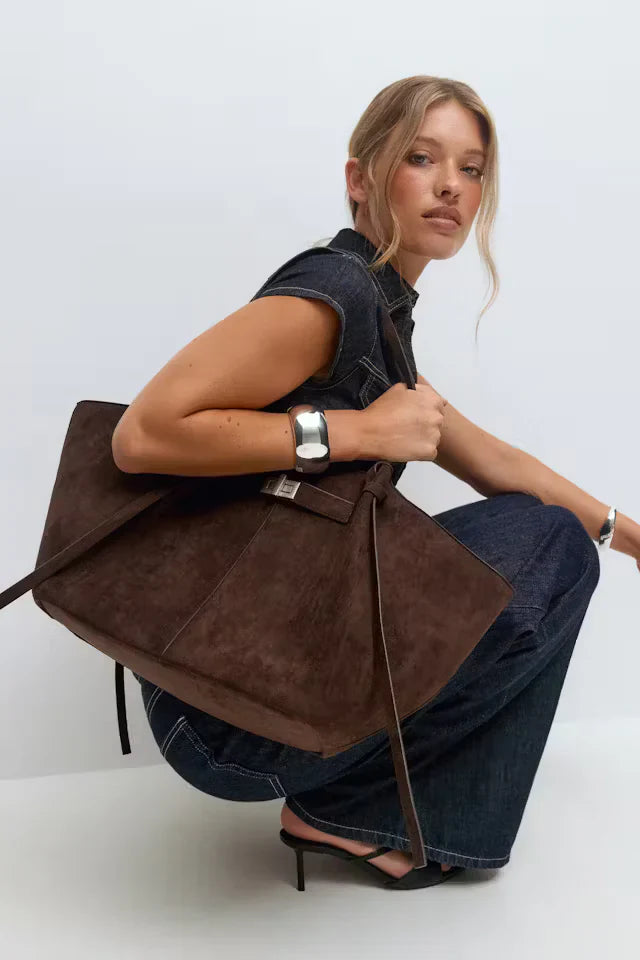 Women's Large Shoulder Tote Bag – Turn Lock Knot Strap Everyday Casual