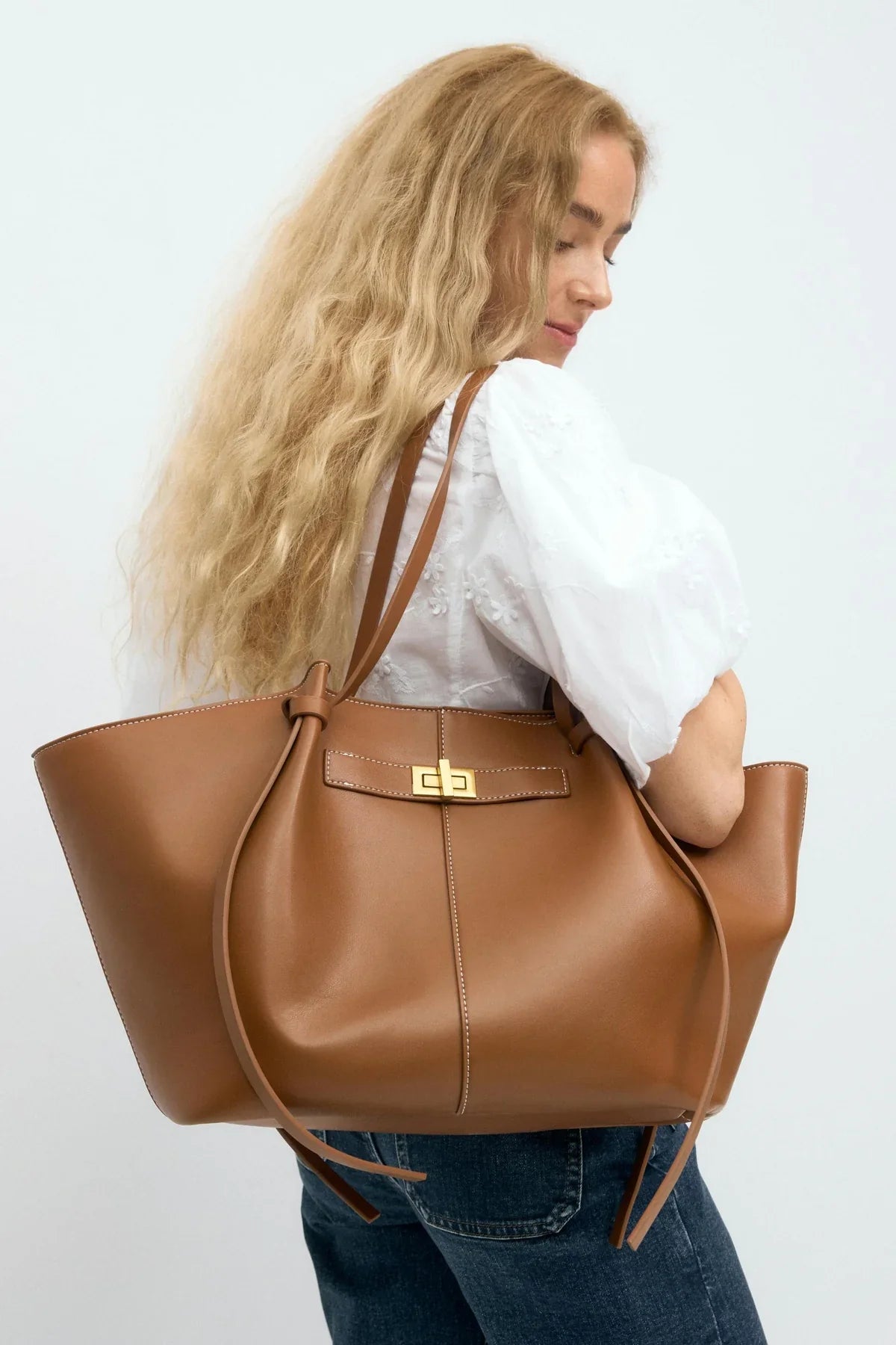 Women's Large Shoulder Tote Bag – Turn Lock Knot Strap Everyday Casual