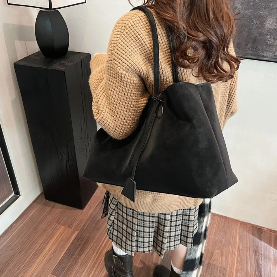 Women's Large Slouchy Shoulder Tote Bag – Snap Closure Tassel Everyday
