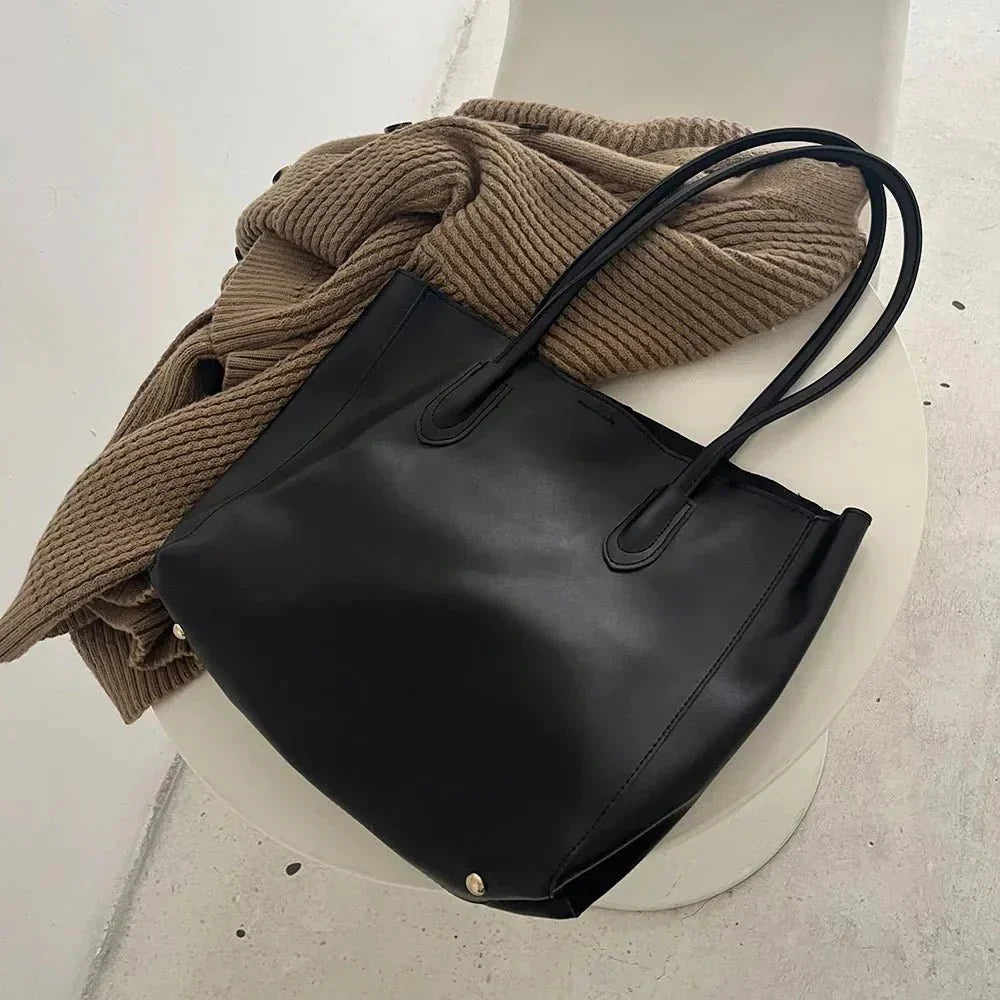 Women's Large Structured Shoulder Tote Bag – Open Top Stud Base Everyday