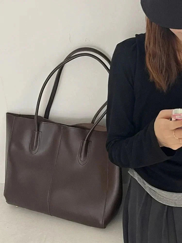 Women's Large Structured Shoulder Tote Bag – Open Top Stud Base Everyday