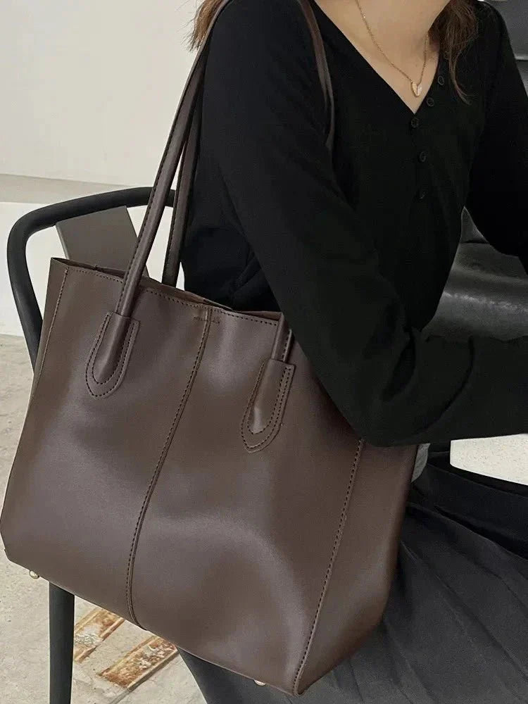 Women's Large Structured Shoulder Tote Bag – Open Top Stud Base Everyday
