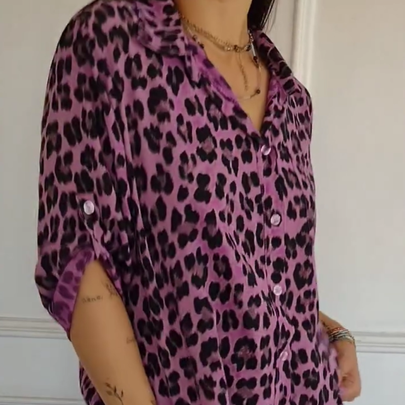 Women's Leopard Print Button Down Shirt – Point Collar Long Sleeve Casual