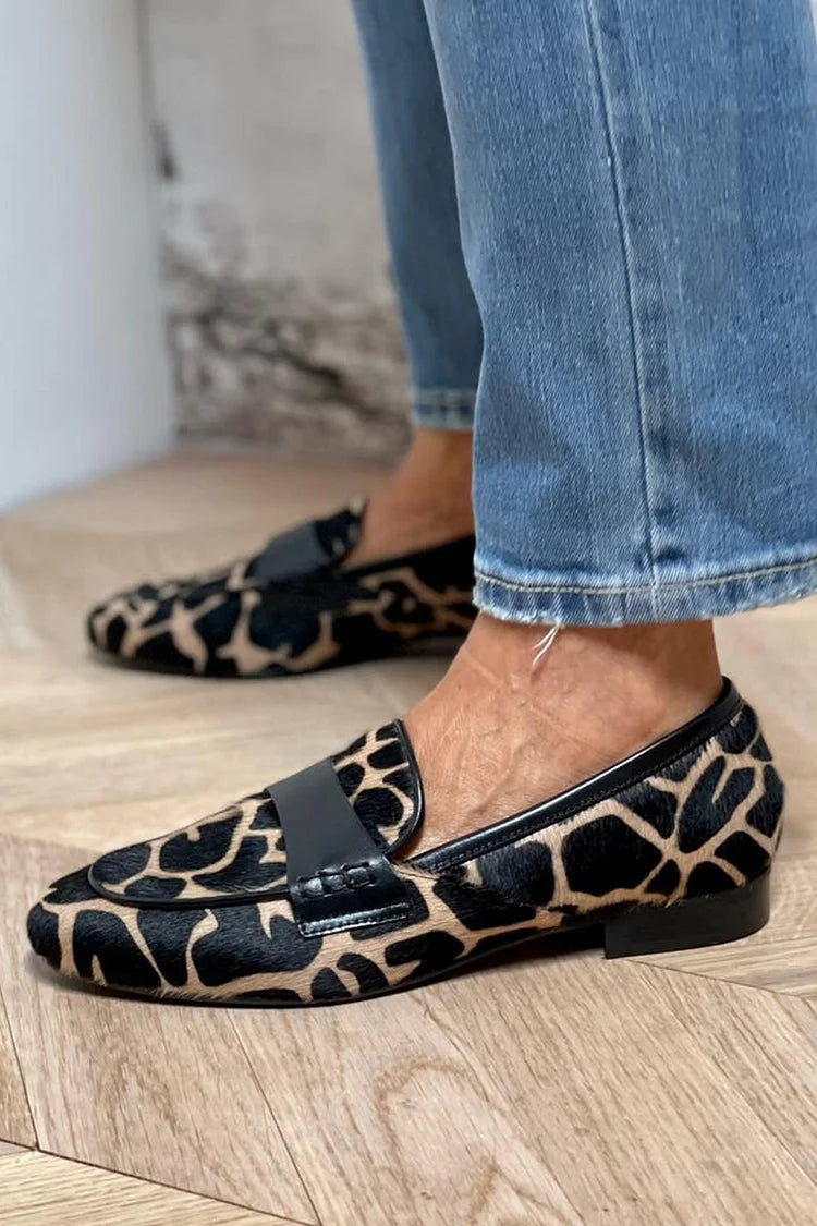Women's Leopard Print Loafers – Slip On Round Toe Patent Bar Strap Flat