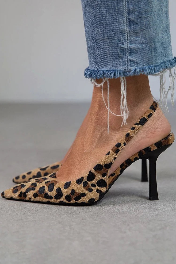 Women's Leopard Print Slingback Pumps – Pointed Toe Stiletto Heel Party