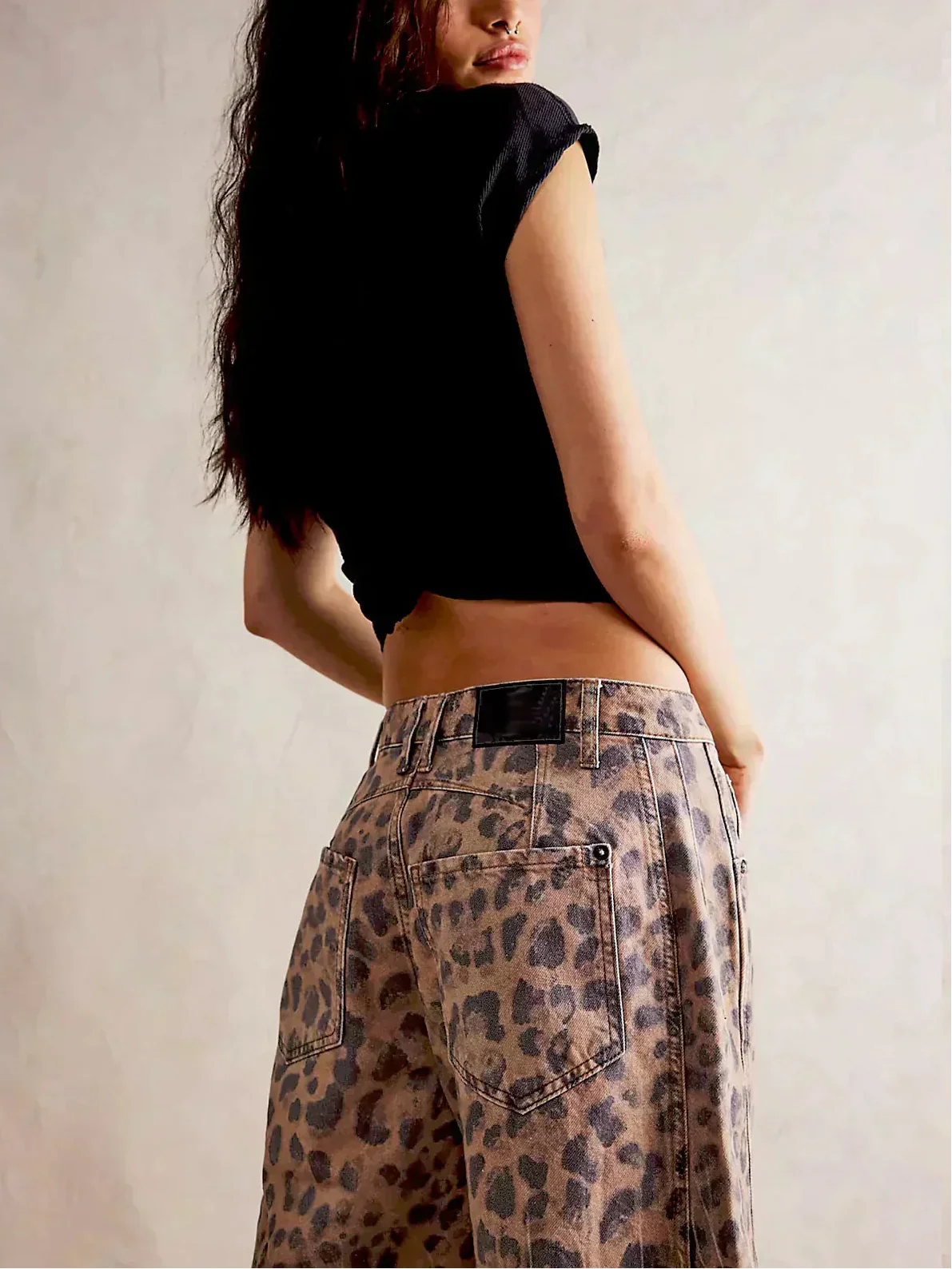 Women's Leopard Print Wide Leg Denim Jeans – High Waist Barrel Fit Casual