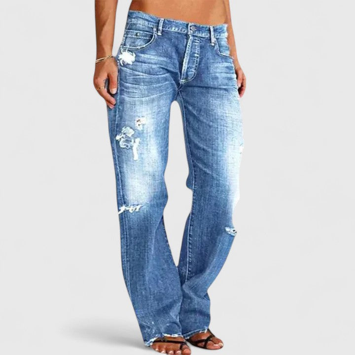 Women's Loose Fit Distressed Jeans – Mid Rise Wide Leg Ripped Casual Denim
