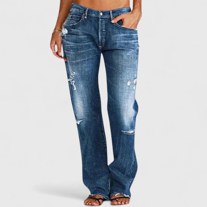 Women's Loose Fit Distressed Jeans – Mid Rise Wide Leg Ripped Casual Denim