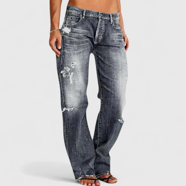Women's Loose Fit Distressed Jeans – Mid Rise Wide Leg Ripped Casual Denim