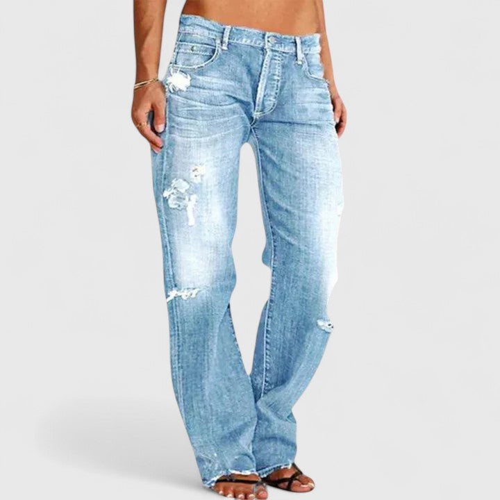 Women's Loose Fit Distressed Jeans – Mid Rise Wide Leg Ripped Casual Denim