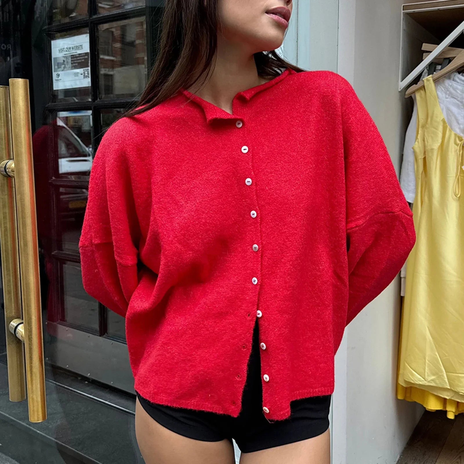 Women's Loose Fit Round Neck Cardigan – Button Front Long Sleeve Knit Sweater