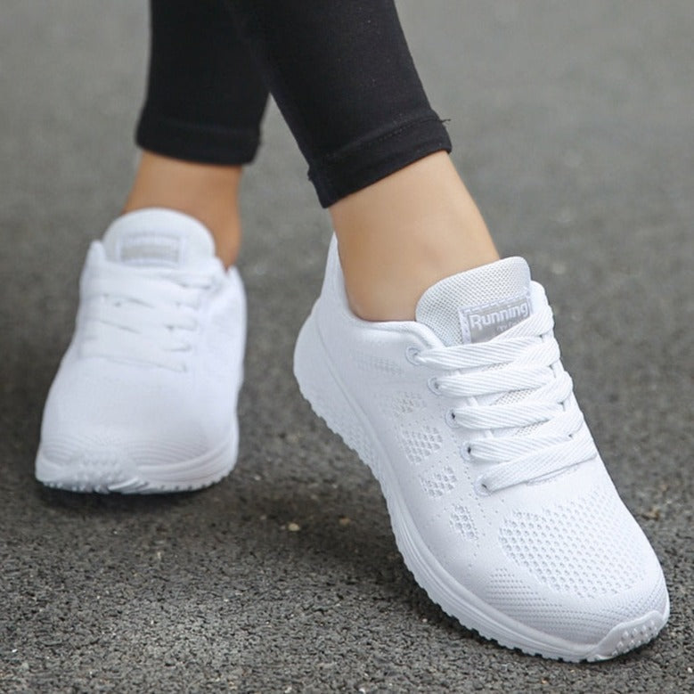Women's Low Top Running Sneakers – Lace Up Knit Mesh Upper Sport Gym
