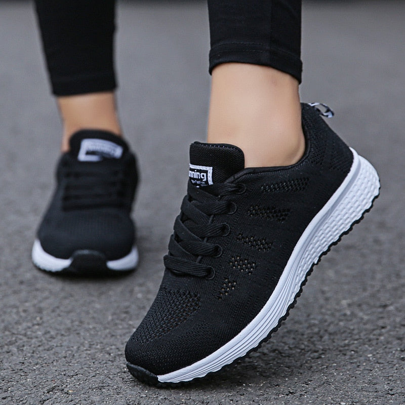 Women's Low Top Running Sneakers – Lace Up Knit Mesh Upper Sport Gym